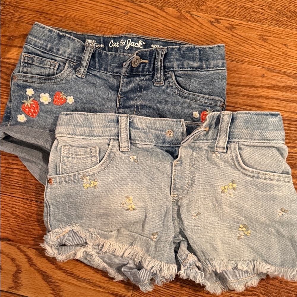 Cat & Jack Kids Embroidered Denim Shorts - Dark and Light Blue